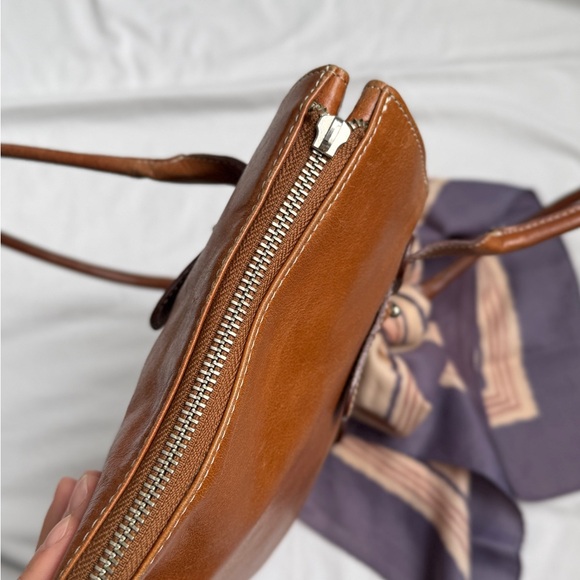 Super cute Brown Genuine Leather Tote Bag with scarf accent - Picture 9 of 13